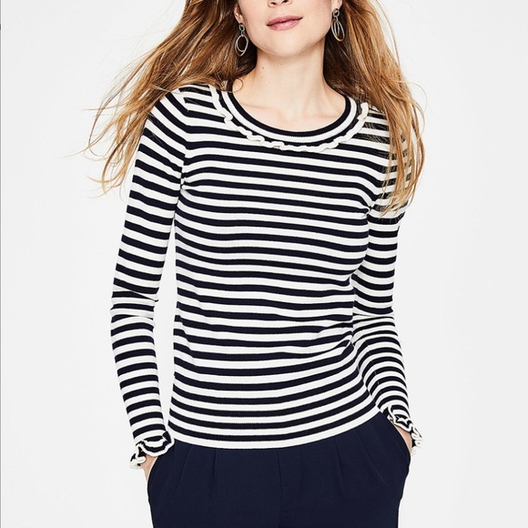 Boden Sweaters - Boden Striped Sweater Women’s 18 Ruffle at Neck and Sleeve
